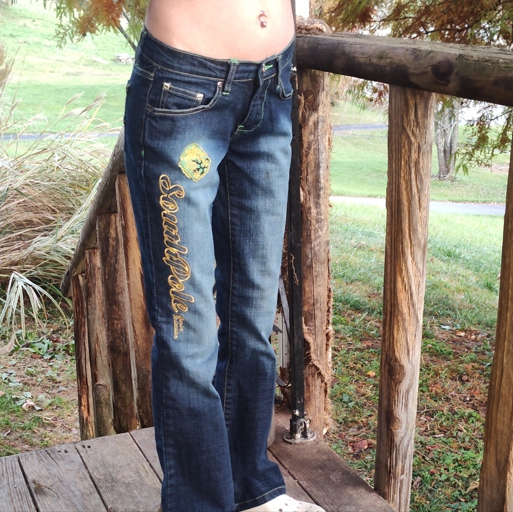 South Pole Women's Dark Blue Flare Low Rise Waist Vintage Rare SouthPole Jeans